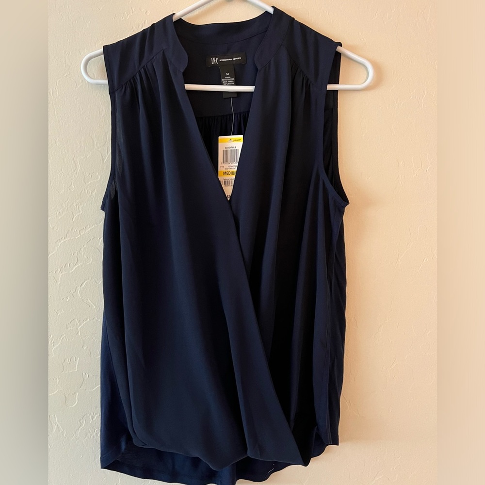 INC Navy Sleeveless Blouse Med NWT
